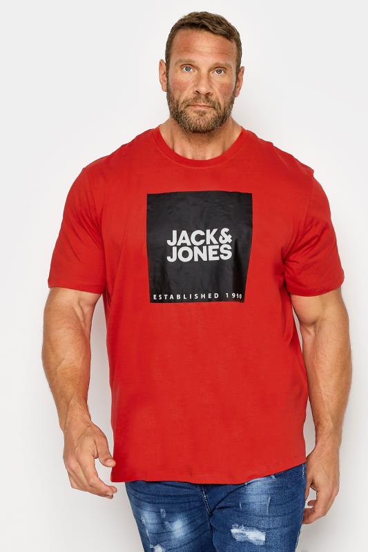 JACK & JONES Big & Tall Red Square Logo T-Shirt | BadRhino 1
