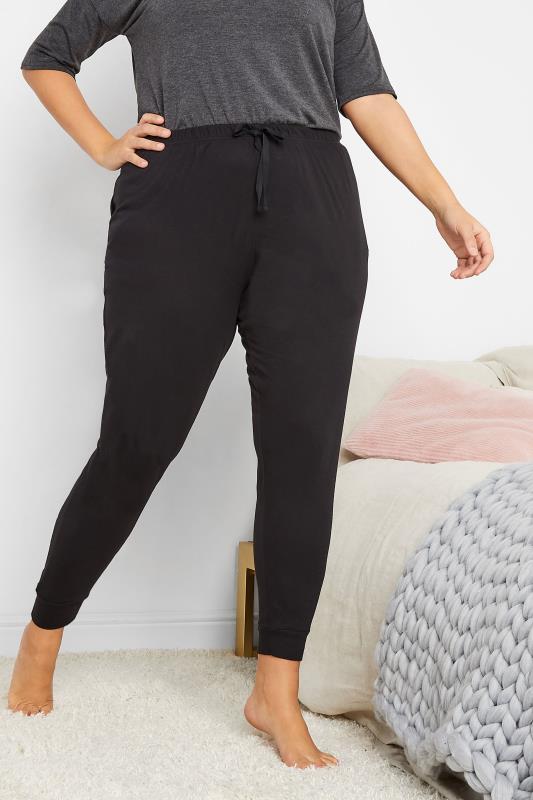 2 PACK Plus Size Black Cuffed Pyjama Bottoms | Yours Clothing 2
