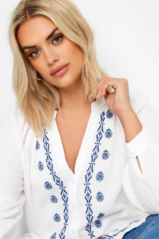 YOURS Plus Size White & Navy Blue Cheesecloth Blouse | Yours Clothing 5
