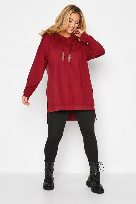 Plus Size Red Embellished Tie Hoodie | Yours Clothing 2