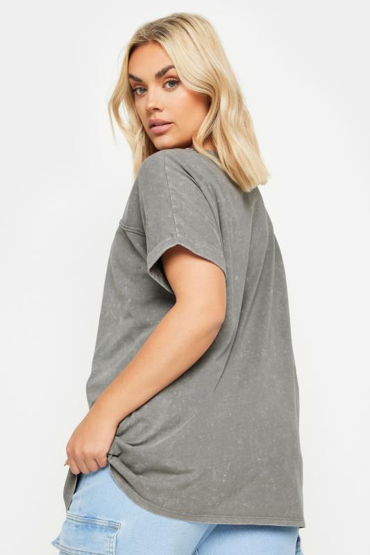YOURS Plus Size Charcoal Grey Acid Wash Cut Out T-Shirt | Yours Clothing 3