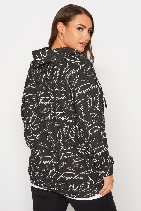 Plus Size Black 'Fearless' Zip Through Hoodie | Yours Clothing 3