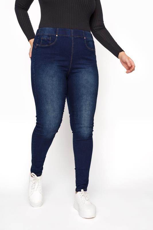 Großen Größen Shaper Jeans YOURS FOR GOOD Curve Indigo Blue Pull On Bum Shaper LOLA Jeggings