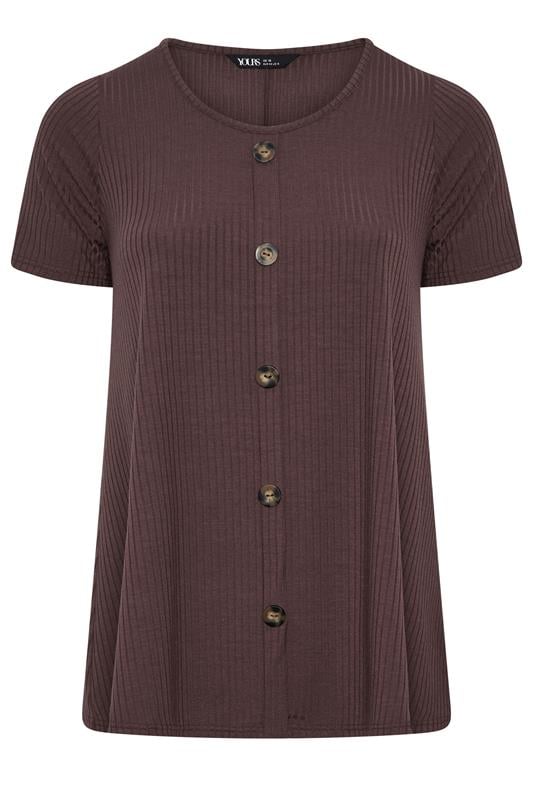 YOURS Plus Size Brown Ribbed Short Sleeve T-Shirt | Yours Clothing 5