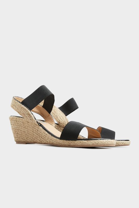Plus Size  Black Espadrille Wedge Sandals In Wide E Fit