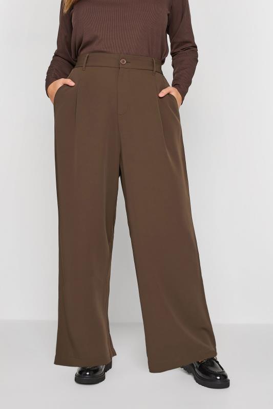 Curve Chocolate Brown Wide Leg Dad Trousers | Yours Clothing 1