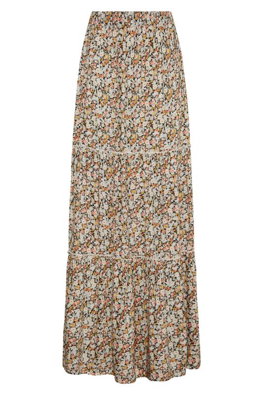 LTS Tall Beige Brown Floral Tiered Maxi Skirt 3