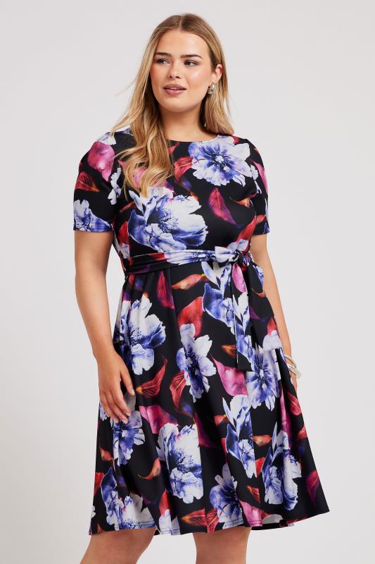 YOURS LONDON Plus Size Black Floral Print Skater Dress | Yours Clothing 4