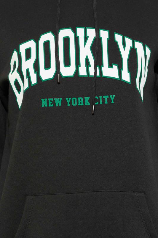 Plus Size Black 'Brooklyn' Slogan Hoodie Dress | Yours Clothing 5