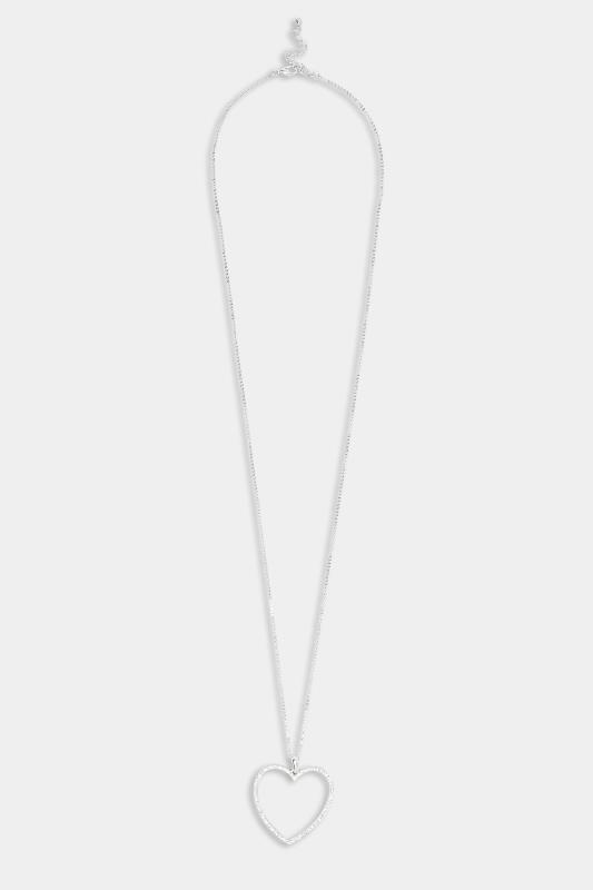 Silver Diamante Heart Long Necklace | Yours Clothing  2