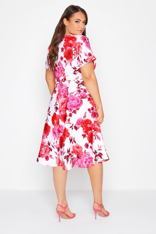 YOURS LONDON Curve White & Pink Floral Wrap Skater Dress 3