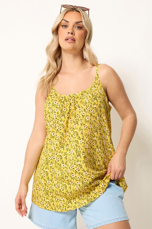  YOURS top sin mangas amarillo con vuelo y estampado de florecillas
