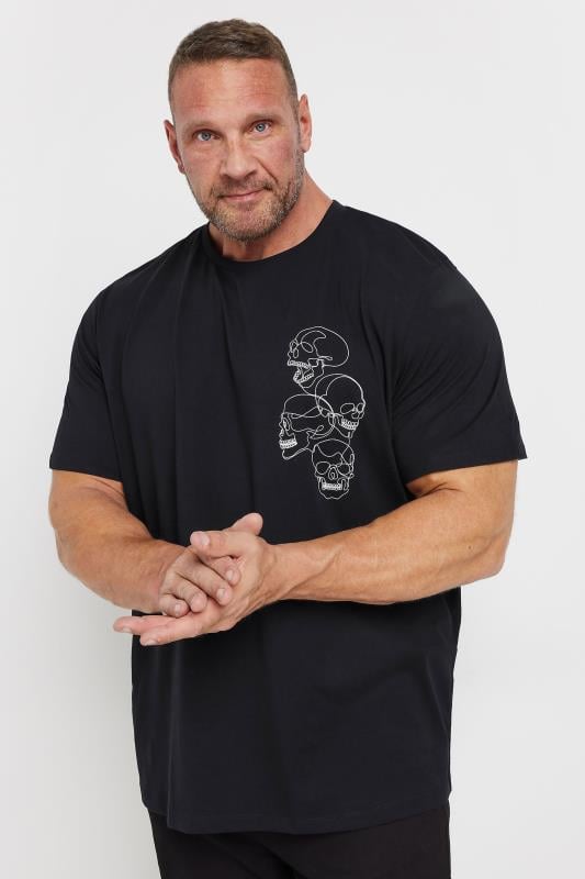 JACK & JONES Big & Tall Black 'Scully' Skull Graphic T-Shirt | BadRhino 1