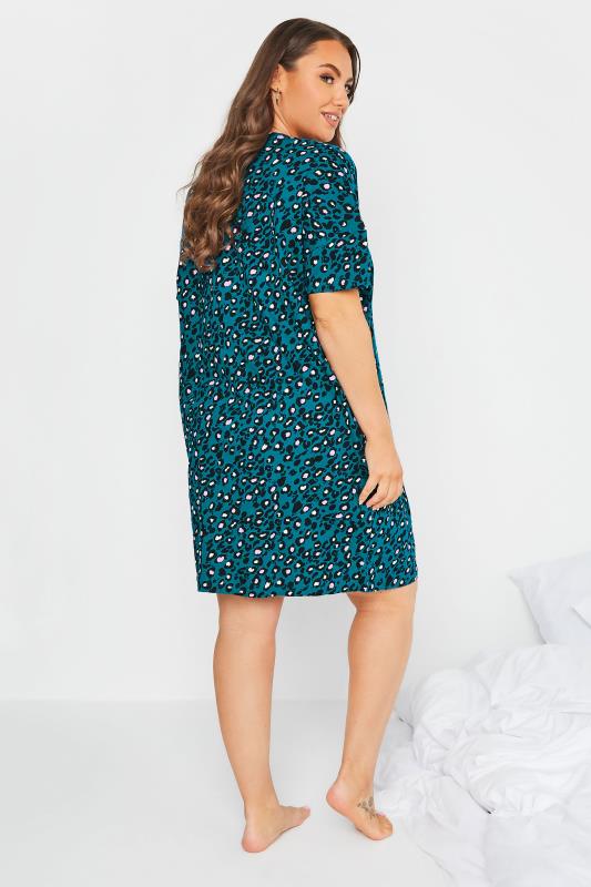 Plus Size Teal Green Leopard Print Sleep Tee Nightdress | Yours Clothing 3