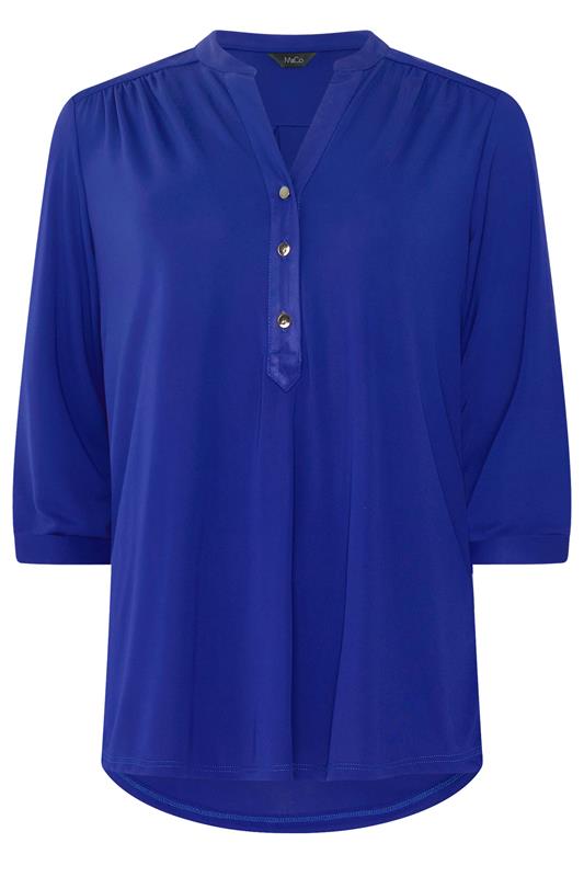 M&Co Blue Half Placket Collarless Shirt | M&Co 5