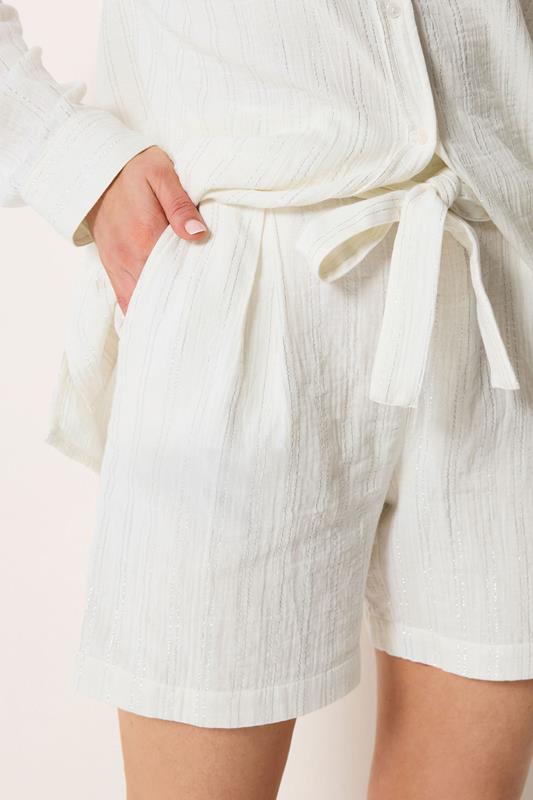 LTS Tall Women's Set Cream Metallic Shirt & Tie Front Shorts | Long Tall Sally 8