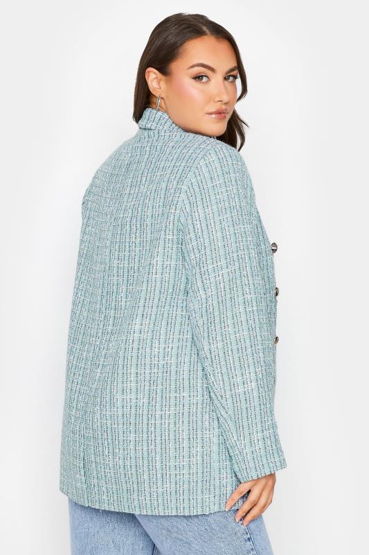 YOURS Plus Size Light Blue Check Boucle Blazer | Yours Clothing 3
