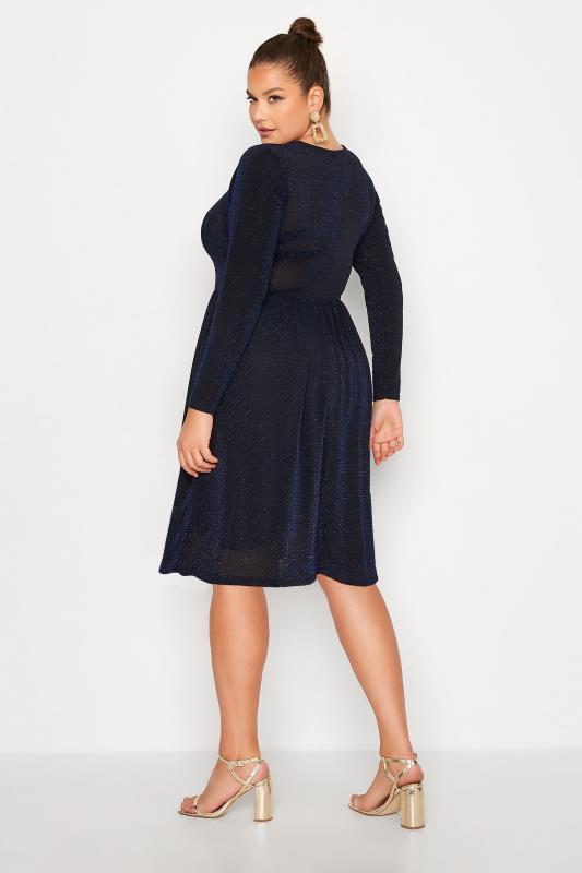 LIMITED COLLECTION Plus Size Black & Blue Glitter Sweetheart Neck Dress | Yours Clothing 3