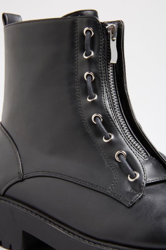 LIMITED COLLECTION Black Vegan Faux Leather Zip Chunky Boots In Wide E Fit 3