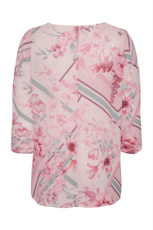 YOURS LONDON Plus Size Pink Floral Scarf Print Blouse | Yours Clothing 7