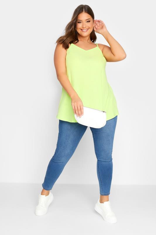 YOURS Curve Plus Size Lime Green Ribbed Swing Cami Vest Top | Yours Clothing  2
