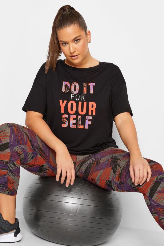YOURS Curve Plus Size ACTIVE Black 'Do It For Yourself' Slogan T-Shirt | Yours Clothing 1