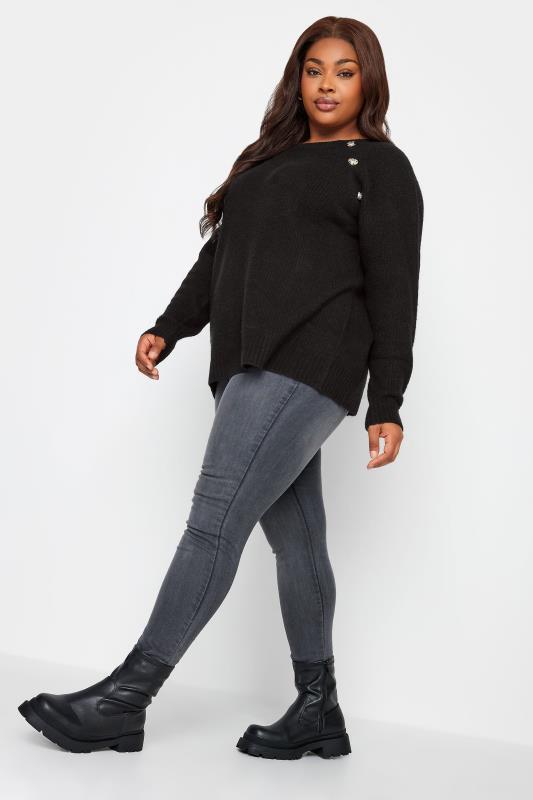YOURS Plus Size Black Button Detail Knitted Jumper | Yours Clothing 3
