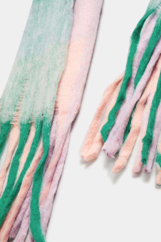 Pink & Green Block Check Chunky Tassel Scarf | Yours Clothing 4