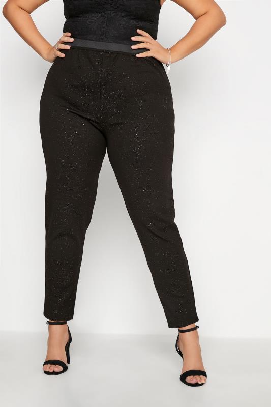 YOURS LONDON Black & Gold Glitter Tapered Trousers_B.jpg