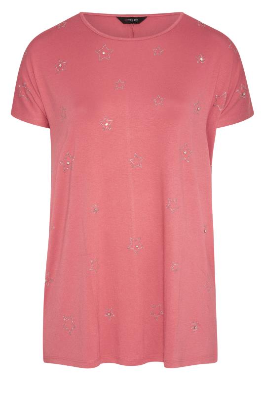 Plus Size Pink Diamante Star Print T-Shirt | Yours Clothing 6