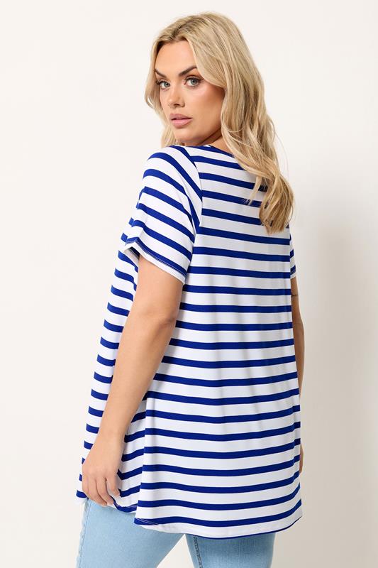 Yours Plus Size Blue Stripe Swing T-Shirt | Yours Clothing 2