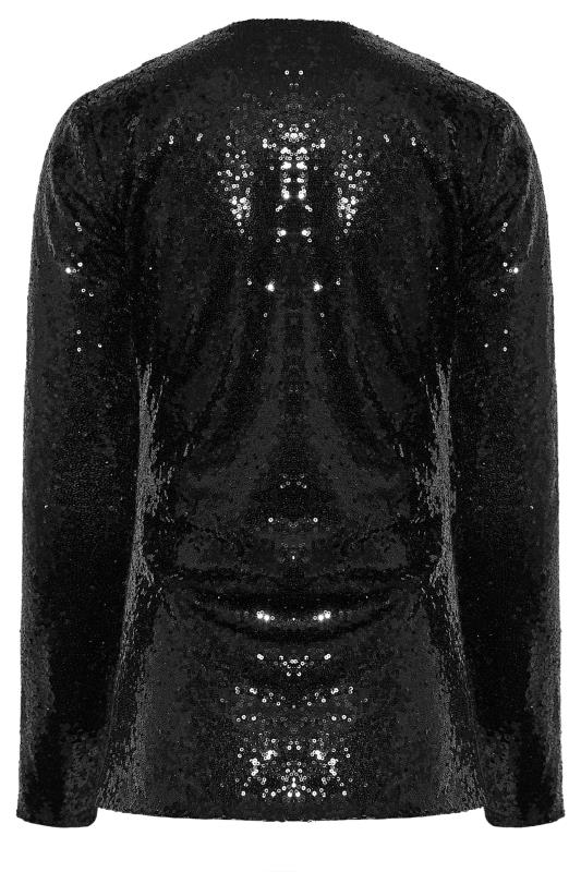 LTS Tall Women's Black Sequin Embellished Wrap Top | Long Tall Sally 6