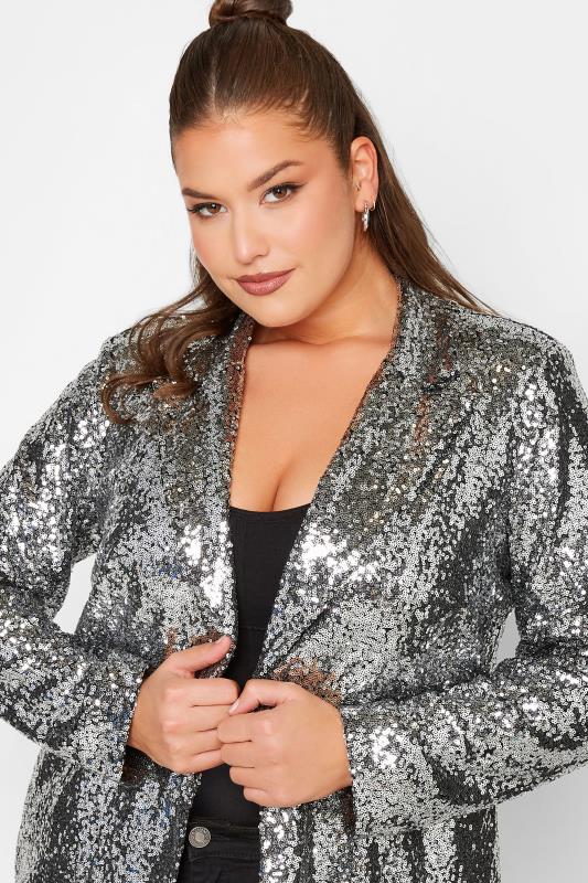 Plus Size Silver Sequin Blazer | Yours Clothing 4