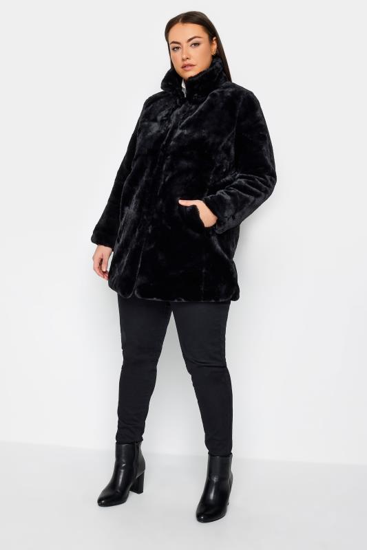 Plus Size  Evans Black Faux Fur Coat
