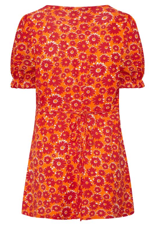 LIMITED COLLECTION Plus Size Orange Floral Frill Sleeve Top | Yours Clothing 7