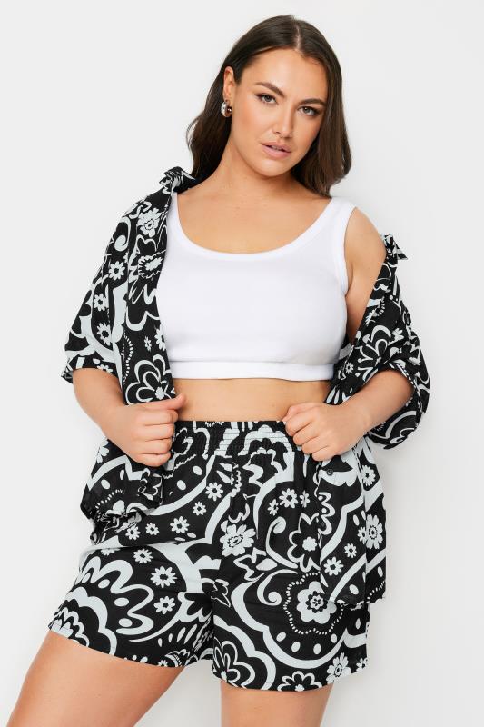 LIMITED COLLECTION Plus Size Black Floral Print Shorts | Yours Clothing 1