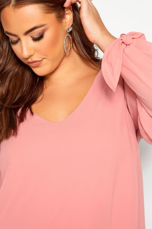 YOURS LONDON Plus Size Pink Chiffon Tie Sleeve Blouse | Yours Clothing 4