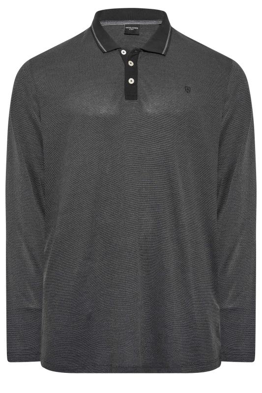 JACK & JONES Big & Tall Grey Long Sleeve Polo Shirt | BadRhino 3
