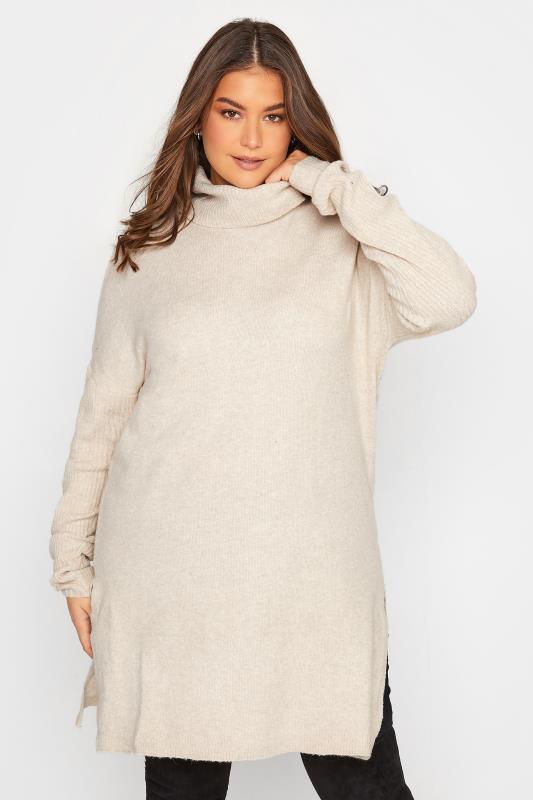  Tallas Grandes LTS Tall Cream Turtle Neck Knitted Tunic Jumper