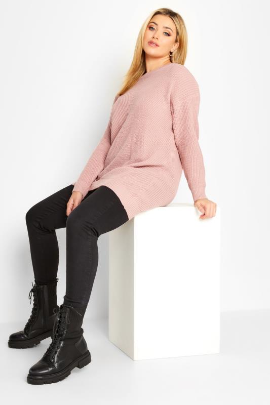 Curve Plus Size Womens Light Pink Long Sleeve Knitted Jumper | Yours Clothing 2