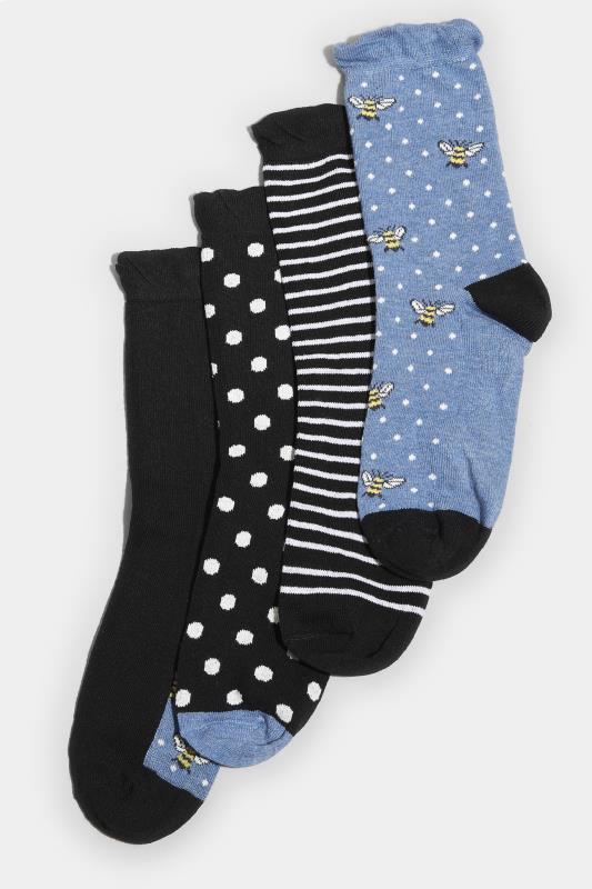 4 PACK Blue & Black Bee Print Ankle Socks_A.jpg