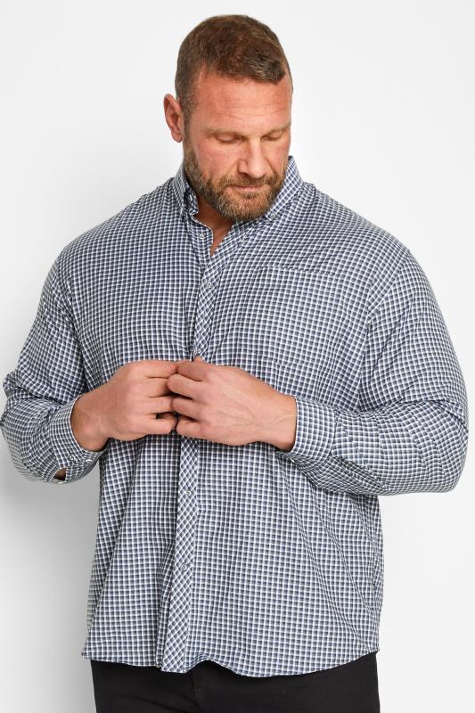KAM Big & Tall Grey Gingham Check Shirt | BadRhino 1