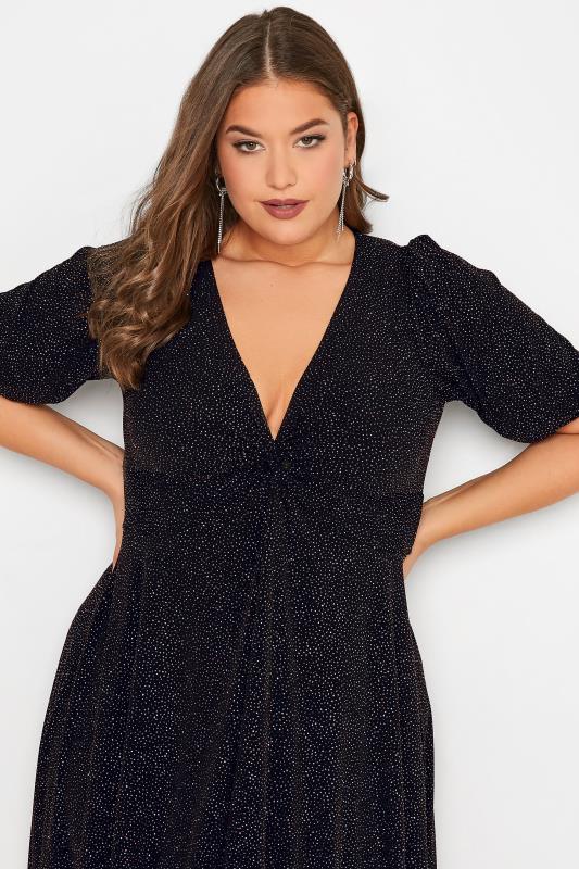 YOURS LONDON Plus Size Black & Pink Glitter Party Knot Front Dress | Yours Clothing 4
