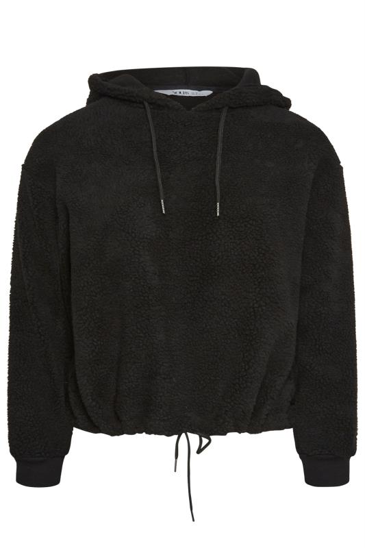 YOURS Plus Size Black Teddy Cropped Fleece Hoodie | Yours Clothing 7
