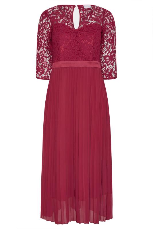 YOURS LONDON Curve Burgundy Red Lace Pleated Bridesmaid Maxi Dress 6