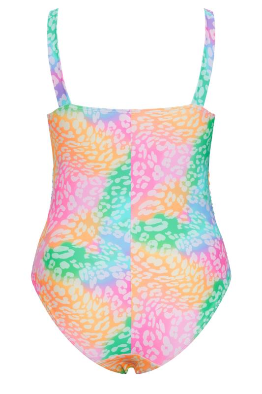 YOURS Plus Size Orange & Pink Tie Dye Leopard Print Jewel Swimsuit | Yours Clothing 9