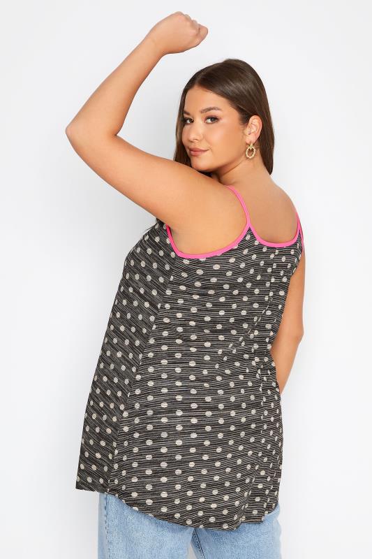 Plus Size Black Polka Dot Stripe Print Contrast Strap Vest Top | Yours Clothing 3