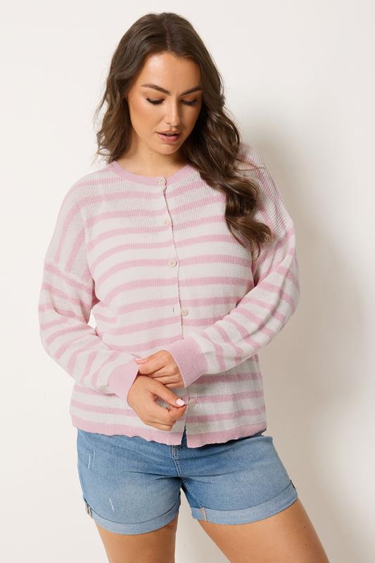  YOURS Cardigan rose en tricot rayé