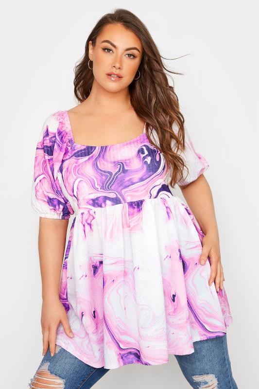 LIMITED COLLECTION Curve Pink Marble Print Milkmaid Top 1