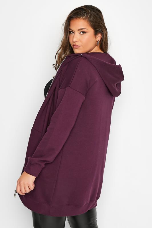 Curve Plus Size Womens Dark Purple Raglan Zip Hoodie | Yours Clothing 3